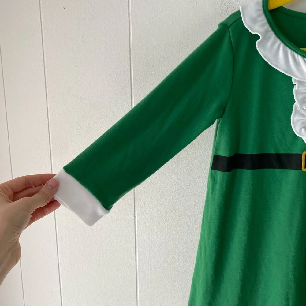 Hanna Andersson Misa Nick Holiday Pajama Dress Girls Sz 100 US 4 Green White Elf